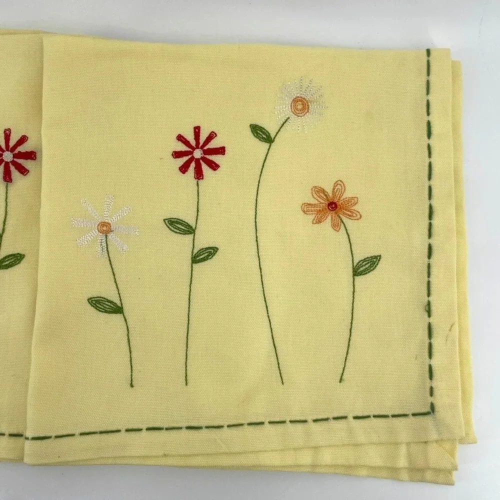 TAG‎ Napkins Cloth Fabric 6 Cotton Embroidered Flowers Yellow Spring Large 20x20